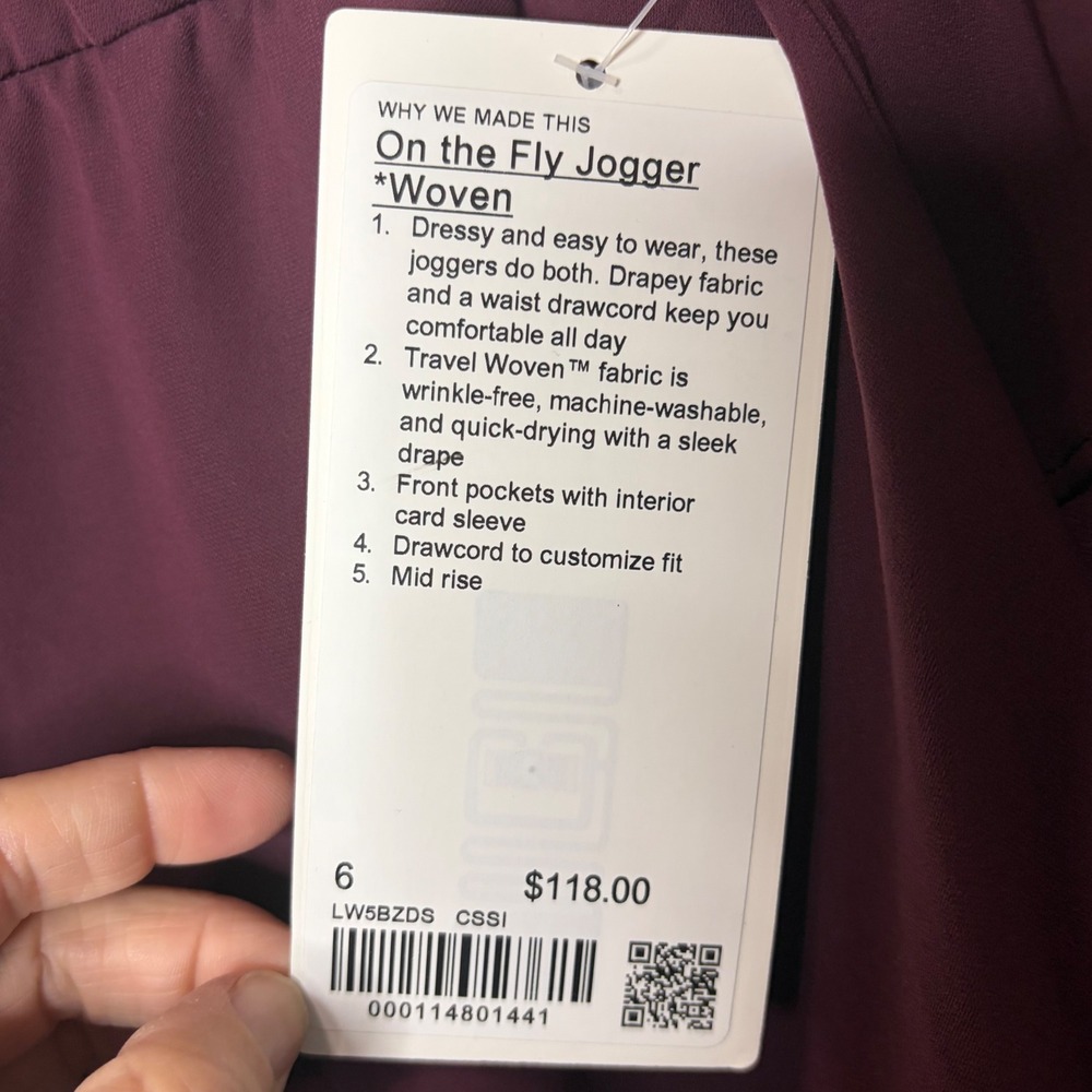 Lululemon On the Fly Jogger 28 Cassis Burgundy LW5BZDS Women Size 6 New Athletic - Picture 12 of 13